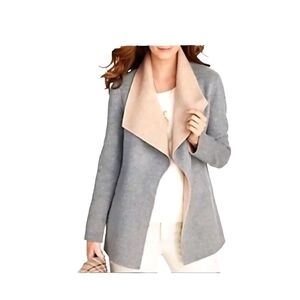 TALBOTS Wool Blend Open Front Gray Beige Size XS Jacket Draped Collar